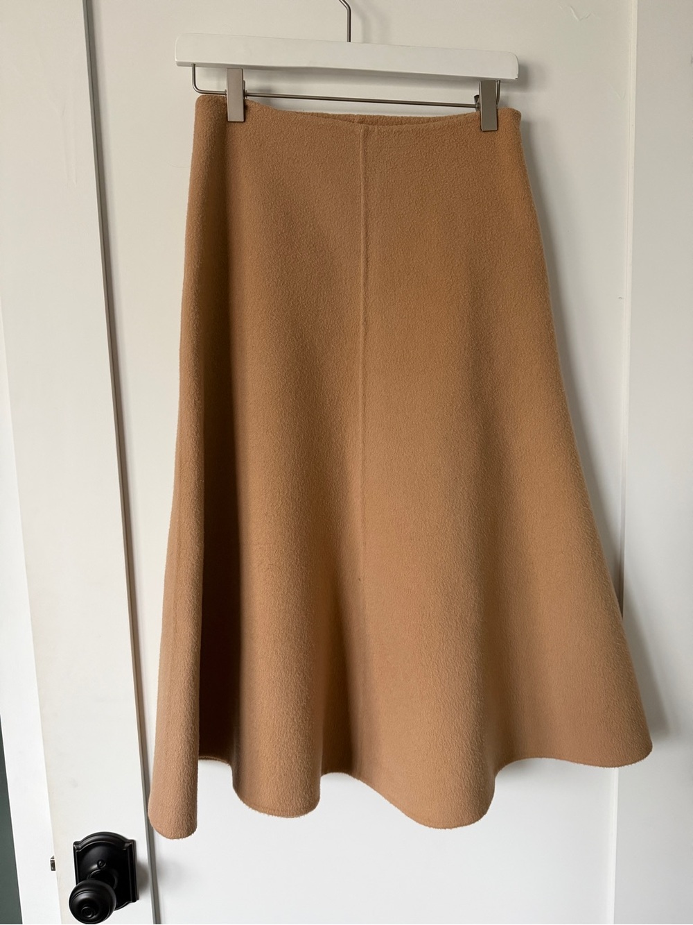 A-Line, High-Waisted Theory Camel Skirt